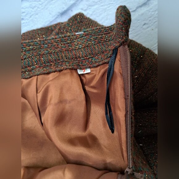 Vintage 70s 60 San Yuet Women's 2 Pc Set Skirt Jacket Suit Brown Japan Small 25W - Picture 14 of 14